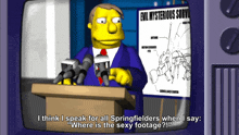 a cartoon of a man giving a speech with a sign that says evil mysterious survey