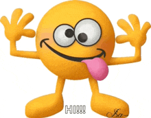 a cartoon smiley face with a pink tongue sticking out and the word hi on the bottom