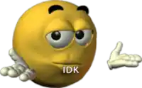 a cartoon smiley face with a thumbs up and the words idk on it