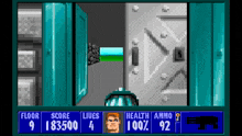 a screenshot of a video game with a score of 183500 lives 4 and health ammo of 92