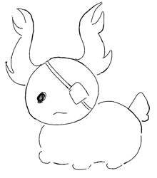 a black and white drawing of a rabbit with horns and wings