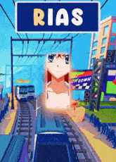 a sign that says rias is above a train track