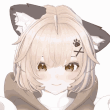 a close up of a girl 's face with a paw print and an x on her forehead