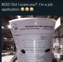 a bucket with a job application on it