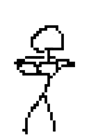 a black and white pixel art drawing of a stick figure with a hat .
