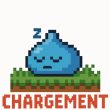 a pixel art illustration of a blue slime with the word chargement underneath it