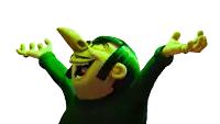 a cartoon character has his arms outstretched and a long nose