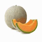 a cantaloupe sliced in half on a white surface
