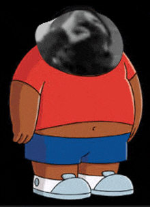 a cartoon character wearing a red shirt and shorts