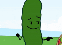 a cartoon pickle with arms and legs is smiling