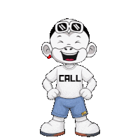 a cartoon character wearing sunglasses and a white shirt that says call