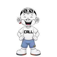 a cartoon character wearing sunglasses and a white shirt that says call
