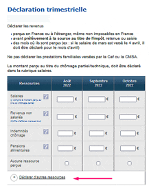 a declaration trimestrielle page with an arrow pointing to the right