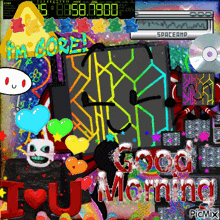 a colorful collage with the words good morning written in red