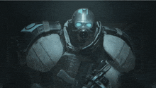 a video game character with a gas mask on
