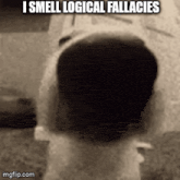 a black and white photo of a dog with a caption that says i smell logical fallacies