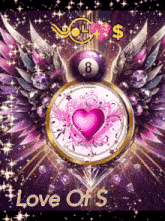 a picture of a pool ball with wings and a heart and the words love of s