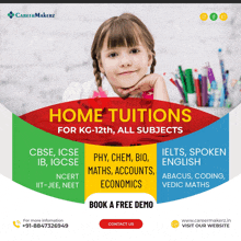 an advertisement for home tuitions for kg- 12th all subjects