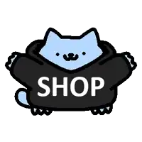 a cartoon cat is wearing a black hoodie that says shop