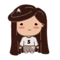 a cartoon girl with long brown hair is wearing a white sweater with the letter s on it