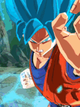 a close up of a cartoon character with a blue hair