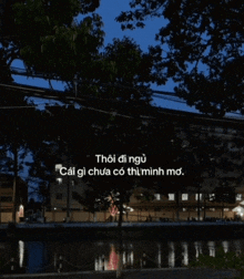a dark landscape with a few trees and the words thoi di ngo
