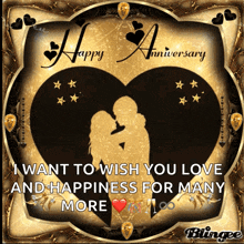 a happy anniversary greeting card with a couple hugging in front of a heart