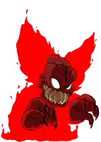 a cartoon drawing of a monster with a red tail and sharp claws