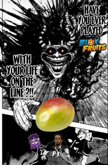 a black and white drawing of a monster with the words " have you ever played blox fruits " on the bottom