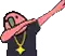 a pixel art drawing of a man wearing a hat and a necklace .