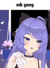 a picture of a girl with purple hair and the words mb gang on top