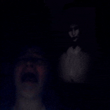 a person is screaming in the dark and a ghost is behind them