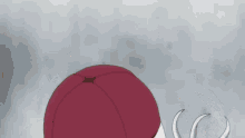 a man with gray hair and a red hat on