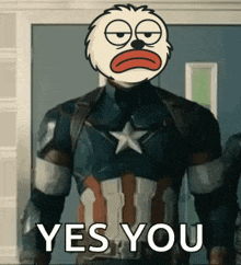 a cartoon character in a captain america costume says yes you