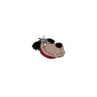 a cartoon dog is wearing a tomato hat and sunglasses