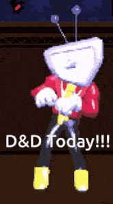 a pixel art of a man with a head that says d & d today !!!
