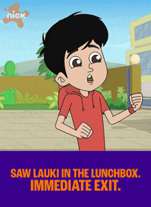 a cartoon of a boy that says saw lauki in the lunchbox