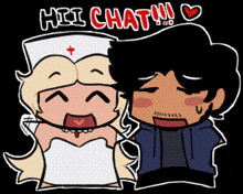 a cartoon of a nurse and a man with the words hii chat !!! written above them