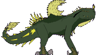 a cartoon drawing of a green and yellow dragon