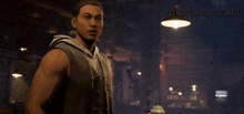 a video game character says " that works " in a dark room