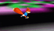 a cartoon squirrel in a blue shirt is running on a dark background