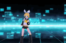 a girl with a bow on her head is dancing in front of a screen that says ' ii '