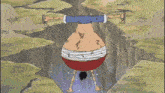 a cartoon of a person hanging upside down with a bandage around their waist