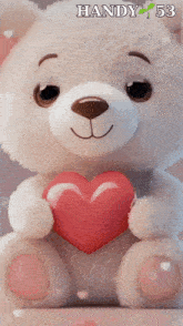 a teddy bear holding a red heart with the name handy 53 on the bottom right