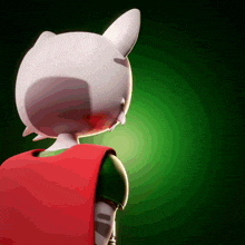 the back of a cartoon character with a red cape on