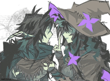 a drawing of a witch with a purple star on it