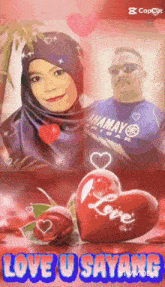 a picture of a man and woman with the words love u sayang