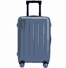 a blue suitcase with wheels and a handle is on a white background .