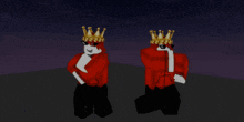 two roblox characters wearing crowns and sunglasses standing next to each other