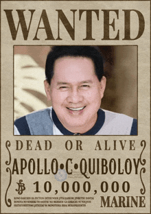 a wanted poster for apollo c quiboloy has a picture of him